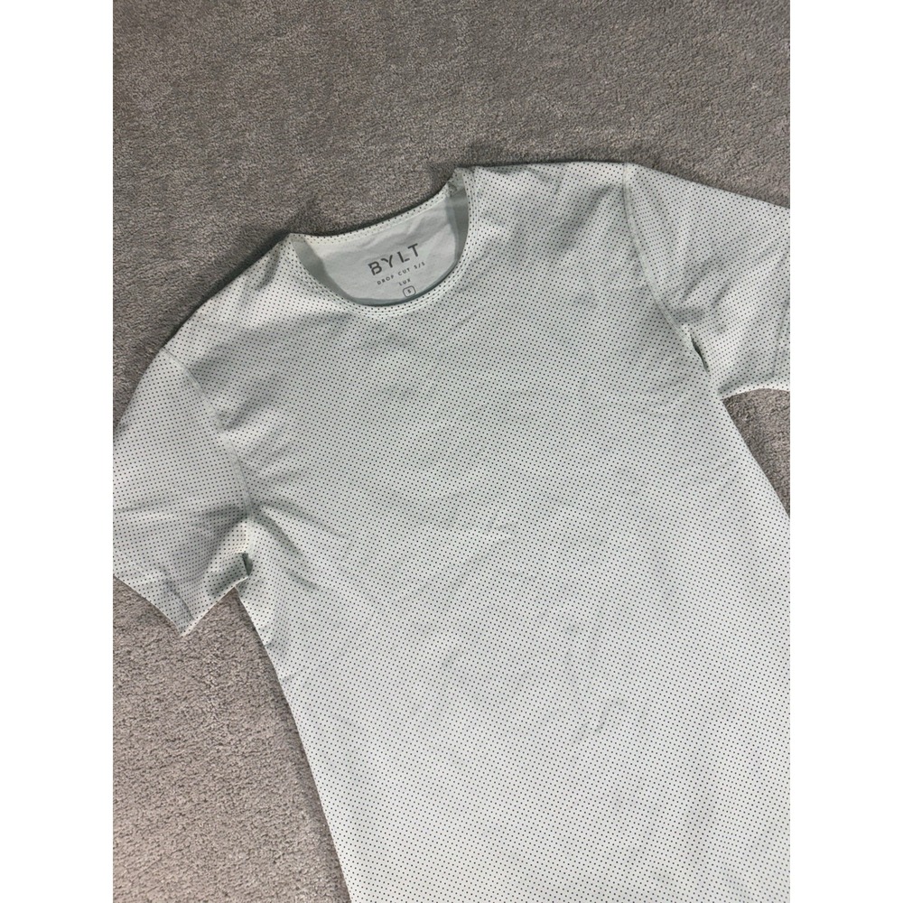 BYLT Premium Basics Drop Cut Lux T Shirt Mens Small Mint Polka Dot Short Sleeve